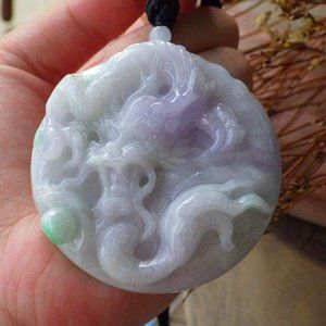 Certified Natural Lavender Burma A Jade jadeite Dragon Bead Pendant Necklace